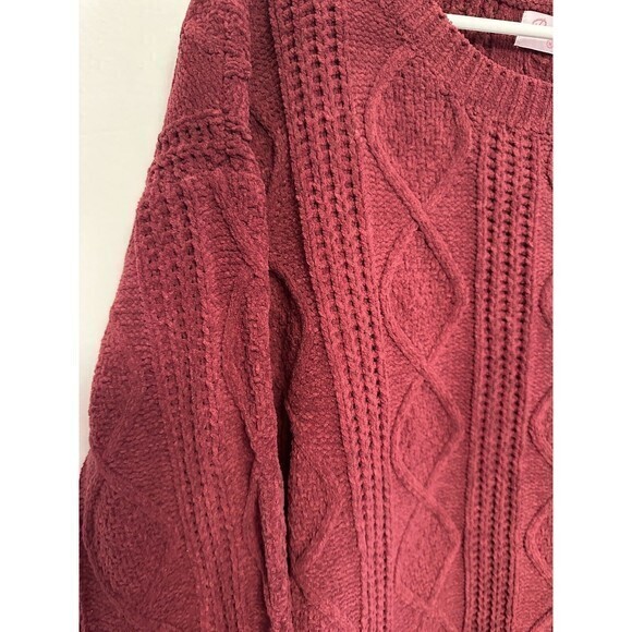 pink lily knit cable sweater red size medium drop sweater - Picture 4 of 8
